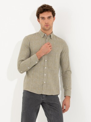 Cacharel Erkek Hardal Slim Fit Uzun Kollu Gömlek 50255618-VR072
