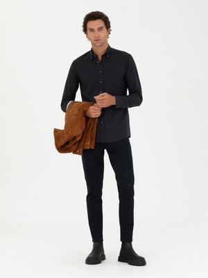 Cacharel Erkek Siyah Slim Fit Uzun Kollu Gömlek 50279988-VR046
