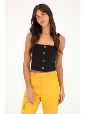 U.S. Polo Assn. Kadın Siyah Kolsuz Tişört 50286100-VR046