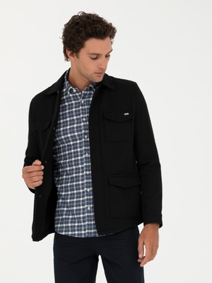 Cacharel Erkek Siyah Slim Fit Yün Karışımlı Dokulu Kaşe Mont 50274681-VR046