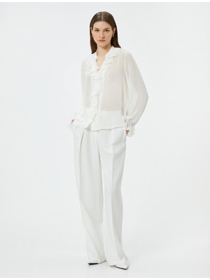 Koton Şifon Gönlek Fırfırlı V Yaka Balon Kollu