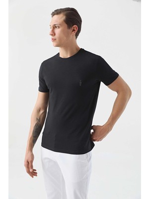 Twn Slim Fit Siyah Düz T-Shirt 2EC148551753M
