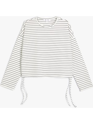 Koton Crop Sweatshirt Yanları Bağlama Detaylı Bisiklet Yaka Rahat Kalıp