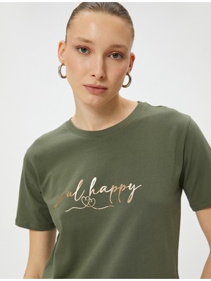 Koton Baskılı Tişört Bisiklet Yaka Kısa Kollu Pamuklu