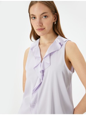 Koton Fırfırlı V Yaka Bluz Kolsuz