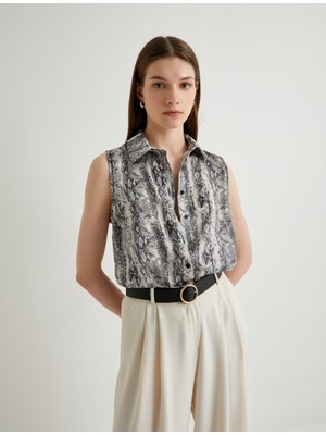 Koton Yılan Derisi Desenli Gömlek Kolsuz Düğmeli