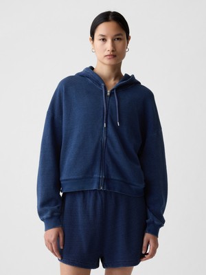 Gap Kadın Koyu Mavi Fermuarlı Crop Sweatshirt