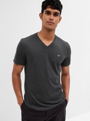 Gap Erkek Gri Gap Logo V Yaka T-Shirt