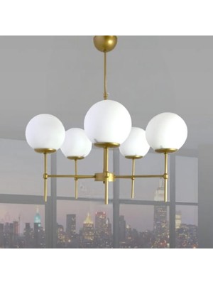 BSA Lighting Armina 5'li Eskitme Boyalı Modern Avize (Beyaz Camlı)