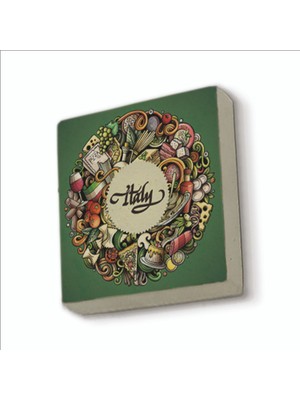 Baksepete Italyan Mutfağı Sembolleri Baskılı Doğaltaş MAGNETKRG-053BUZDOLABI Süsü