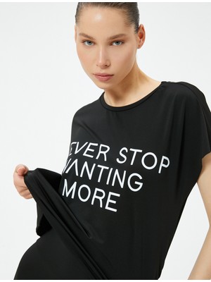 Koton Spor Uzun Kolsuz Tişört Slogan Temalı Baskılı Bisiklet Yaka Rahat Kalıp