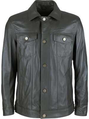 Tamer Tanca Erkek Hakiki Deri Yeşil Deri Mont 1000 Jean Erk Derımont Y24 Yesıl