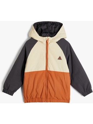 Koton Kapşonlu Ceket Fermuarlı Renk Bloklu