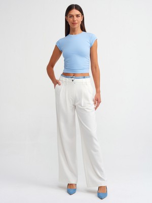 Dilvin 71284 Denim Bel Bantlı Pantolon-Beyaz