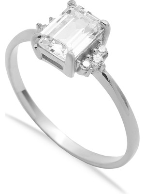 Silveranka 925 Ayar Gümüş Beyaz Baget Taşlı Vintage Yüzük