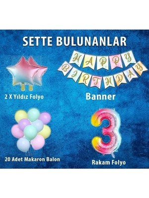 Parti Uzmanı Gökkuşağı Konsepti Makaron Balon Doğum Günü Seti