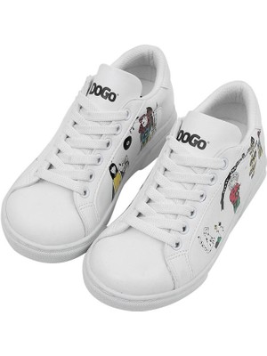 Dogo Unisex Çocuk Vegan Deri Beyaz Sneakers - Party Tasarım