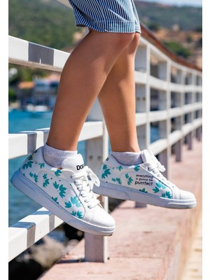 Dogo Unisex Çocuk Vegan Deri Beyaz Sneakers - Everything is Gonna Be Purrfect Tasarım