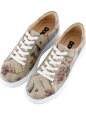 Kadın Vegan Deri Bej Sneakers - Paperflower Tasarım