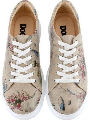 Kadın Vegan Deri Bej Sneakers - Paperflower Tasarım