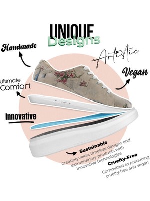 Kadın Vegan Deri Bej Sneakers - Paperflower Tasarım