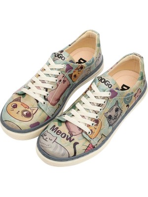 Kadın Vegan Deri Yeşil Sneakers - Cats of the World Tasarım