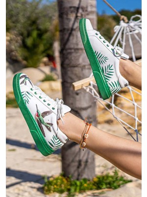 Kadın Vegan Deri Beyaz Sneakers - Soar the Sky Tasarım