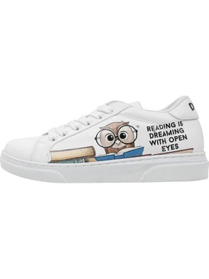 Dogo Unisex Çocuk Vegan Deri Beyaz Sneakers - The Wise Owl Tasarım