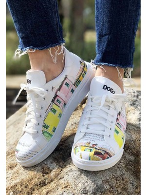 Kadın Vegan Deri Beyaz Sneakers - Burano Island Tasarım