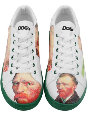 Kadın Vegan Deri Beyaz Sneakers - Vincent van Gogh Self Portrait Tasarım