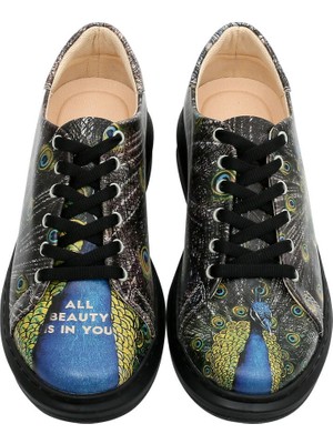 Kadın Vegan Deri Siyah Sneakers - All Beauty is in You Tasarım