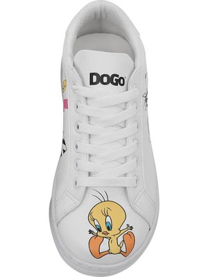 Unisex Çocuk Vegan Deri Beyaz Sneakers - Warner Bros Best of Tweety and Sylvester Tasarım