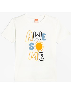 Koton Tişört Kısa Kollu Bisiklet Yaka Slogan Baskılı Pamuklu