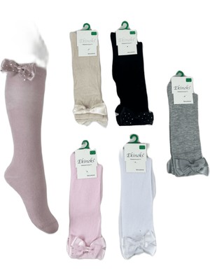 Ekinoks Kız Çocuk Vanil Aksesuarlı Diz Altı Çorap 6 Renk