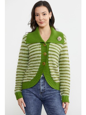 Sementa Pul Payet Detaylı Yünlü Triko Hırka - Kivi - Yeşil