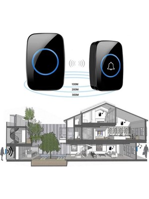 Alfalink Kablosuz Kapı Zili Ledli Uzaktan Kumandalı Işıklı Kapı Zili Yüksek Sesli 300MT Uzun Mesafeli - 1 Buton + 1 Zil