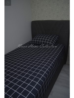 Nasır Home Antrasit ve Beyaz Kareli Tek Kişilik Lastikli Çarşaf (120X200X25)+1 Adet Yastık Kılıfı(Gizli Fermuar)