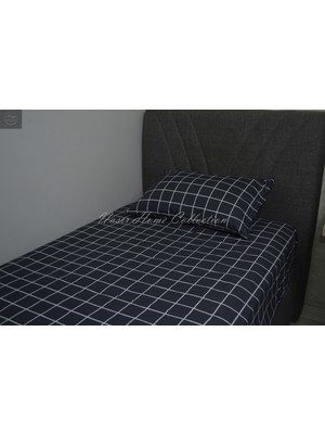 Nasır Home Antrasit ve Beyaz Kareli Tek Kişilik Lastikli Çarşaf (120X200X25)+1 Adet Yastık Kılıfı(Gizli Fermuar)