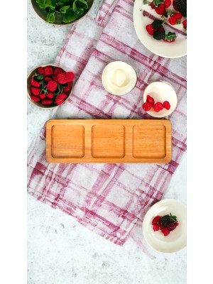 Mekwood Doğal Ahşap Çerezlik ve Sunumluk Üç Gözlü 12X34 cm