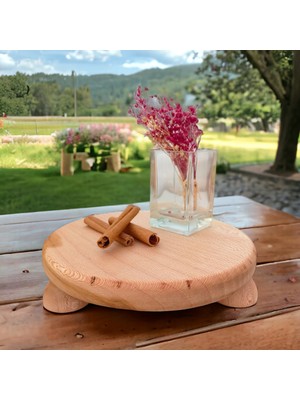 Mekwood Ayaklı Yuvarlak Sunumluk ve Kesme Tahtası 20X20 cm