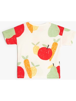 Koton Tişört Meyve Baskılı Kısa Kollu Bisiklet Yaka Pamuklu