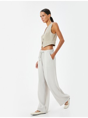 Koton Geniş Paça Pantolon Yüksek Bel Rahat Kalıp Beli Bağlamalı Cepli