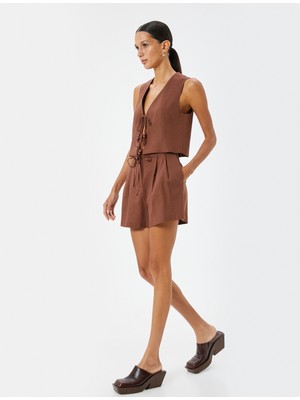 Koton Keten Şort Cepli Pile Detaylı Standart Bel