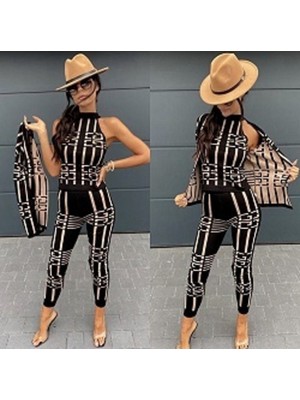 Şems Fashion 3 Lü Triko Set Likralı Normal Kalıp Eşofman Takımı Takım Triko Takım