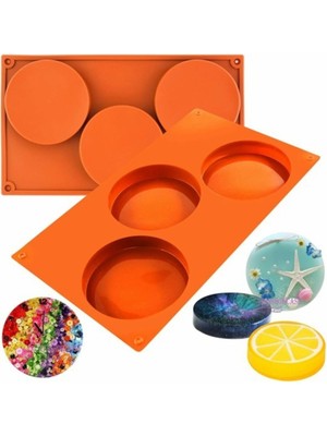 Elgala Kek Kalıbı Disk Şekilli Silikon Çikolata Sabun Epoksi Bardak Altlığı ve Pasta Kalıbı 3 Bölmeli
