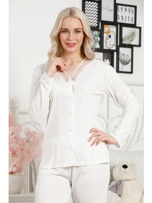 Farya Home Dreamy Premium Kutulu Dantel Işlemeli Düğmeli Uzun Kollu Pijama Takımı