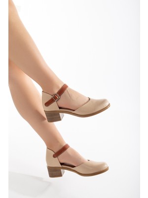 Analin Shoes Kadın  Deri Bilekten Bağlı Sandalet Kadın Deri Sandalet  Bej 39