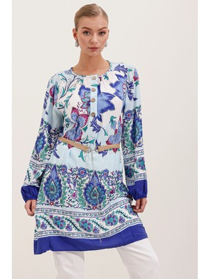 Bigdart 5902 Kemerli Desenli Elbise - Saks