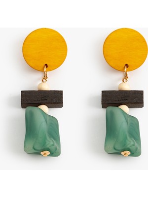 Koton Geometrik Küpe Sallantılı Çok Renkli Ahşap