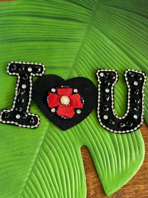 Gönülden Tasarım 20X10 cm Zirkon Taşlı Kalpli Yazı Arma Dikiş Giyim Aksesuarı